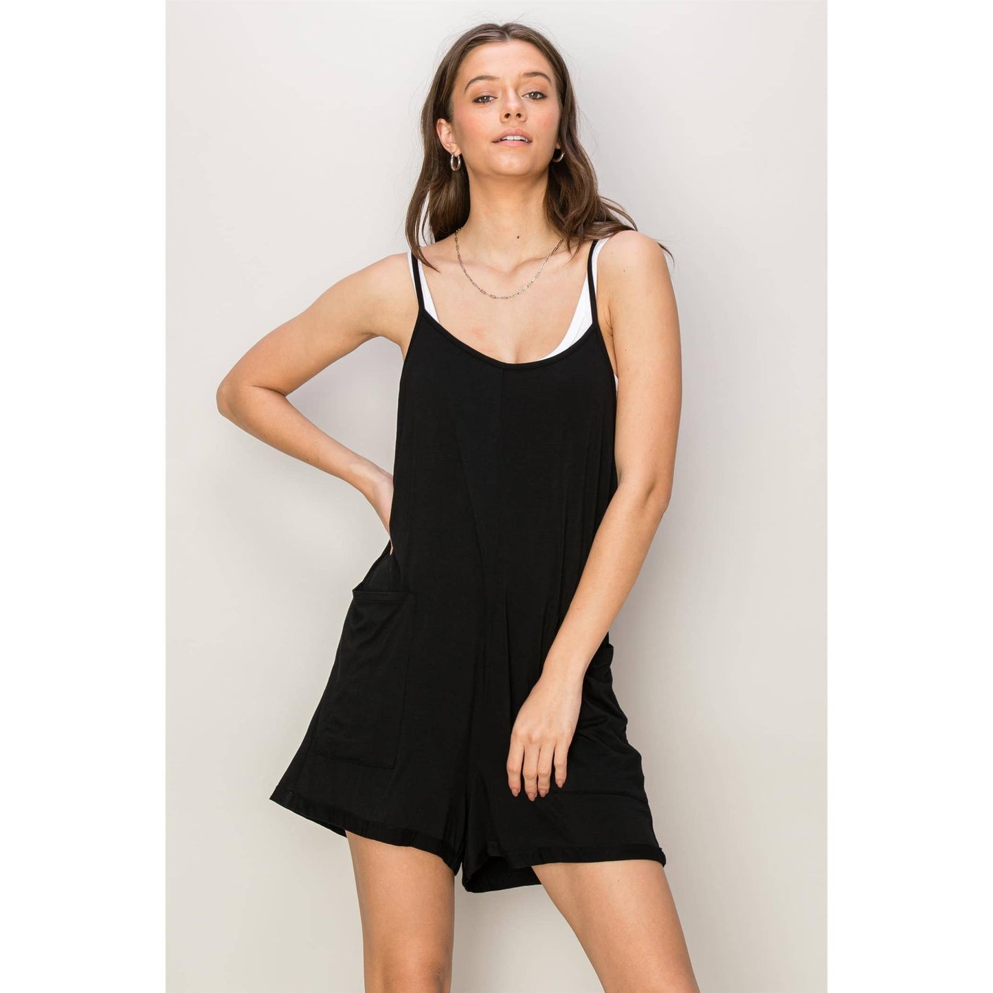 HF24E140-PATCH POCKET JERSEY ROMPER: BLACK / S