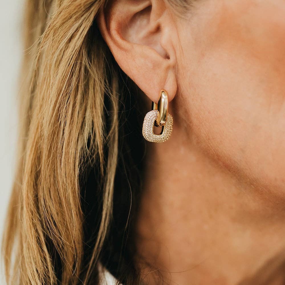 Drop Diamond Square Huggie Hoops - WATERPROOF