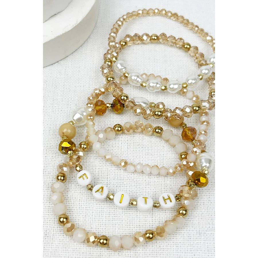 Stacked Beads Faith Inspirational Bracelet: NATURAL / ONE