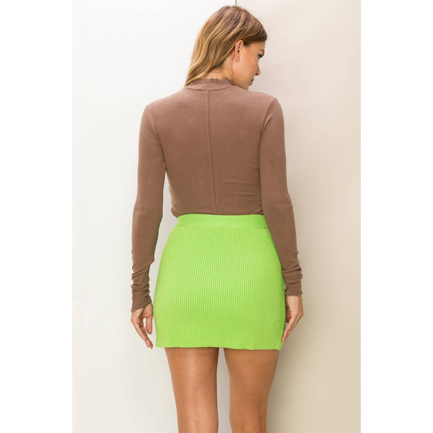 EFFORTLESS STYLE RIBBED KNIT HIGH NECK TOP: BLUE / L