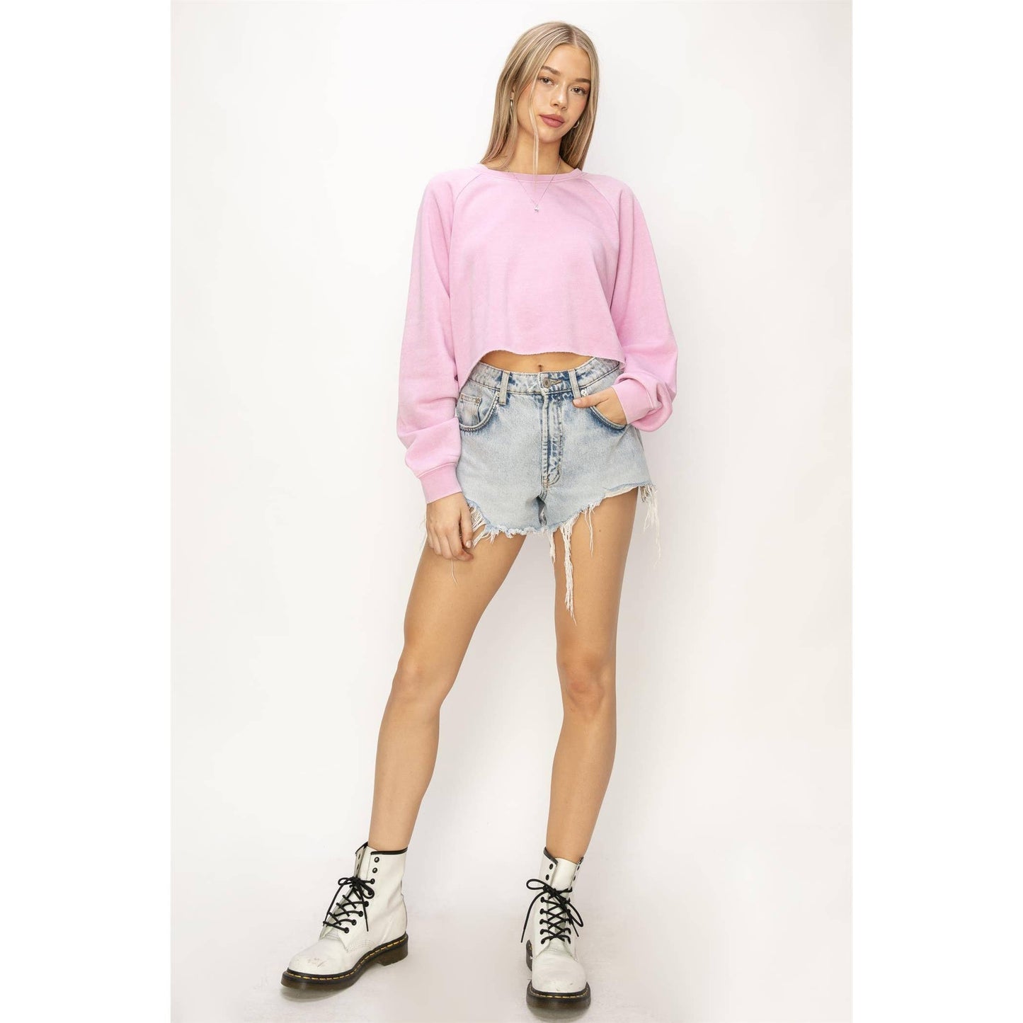 DZ24C251-LAID BACK CROP SWEATSHIRT: L / WATERMELON