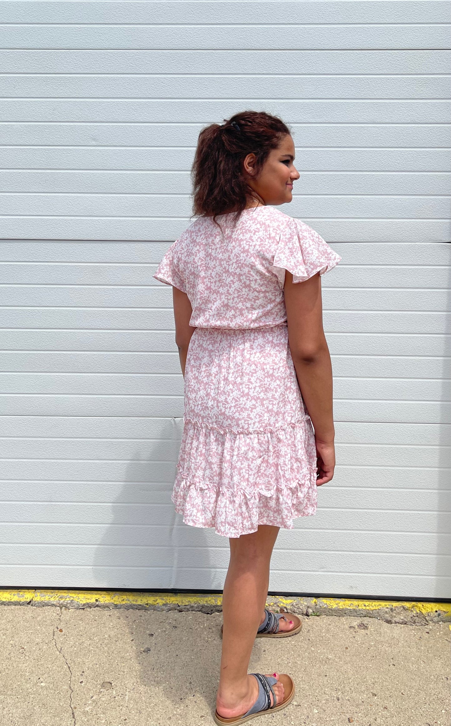 PAPER CRANE- Print Crossover Front Ruffled Dress