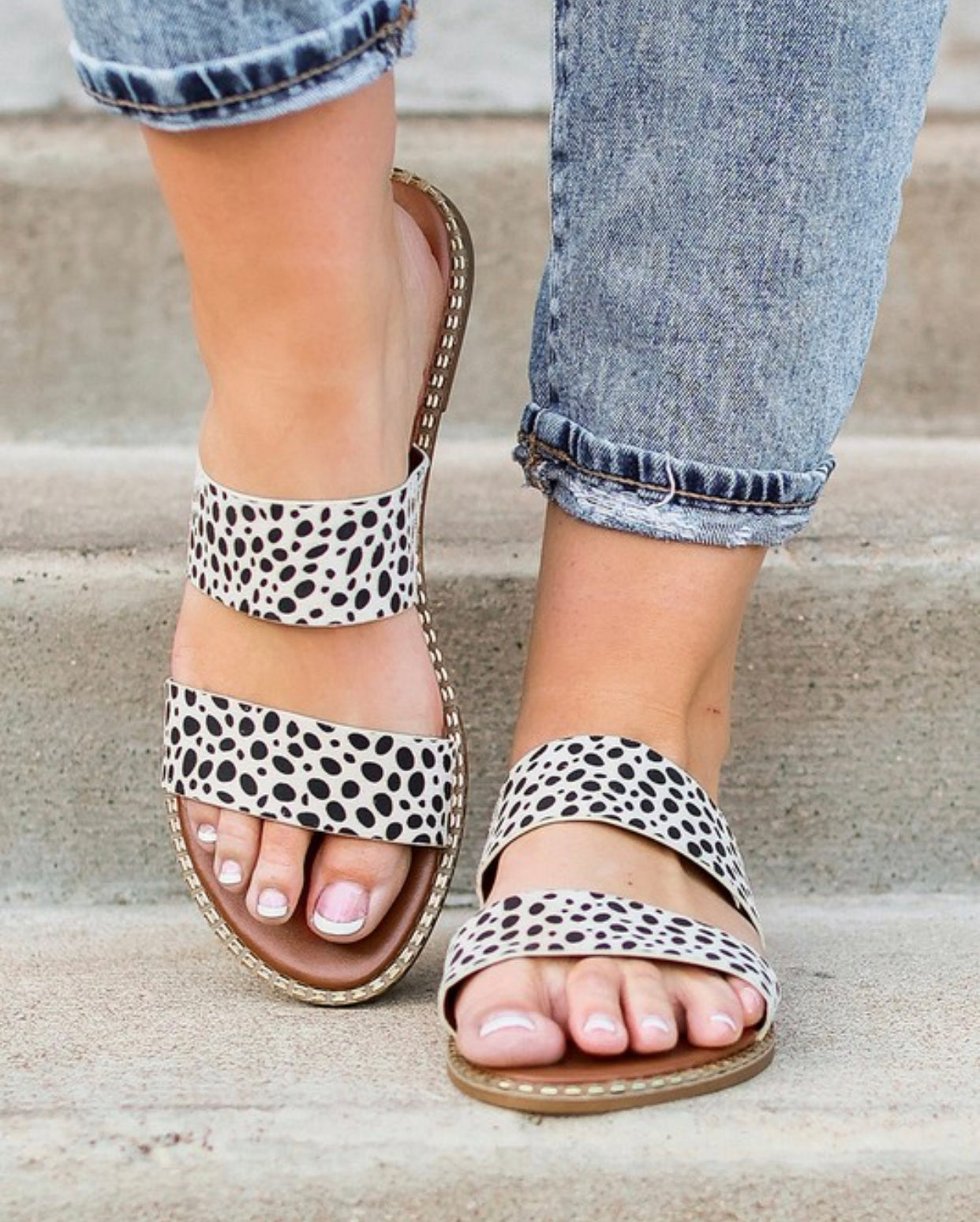 KENTCE- Dalmatian Print Suedette Slide Sandals