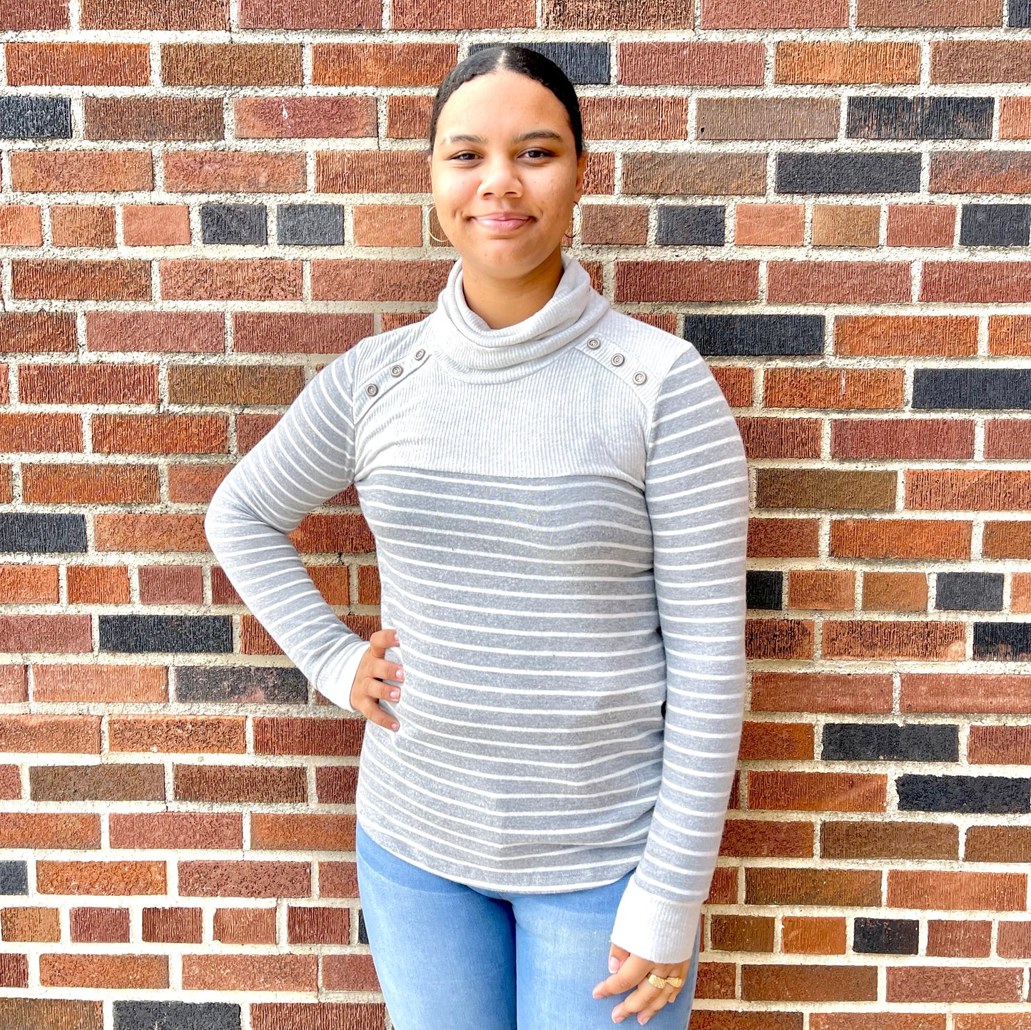STACCATO- Turtle Neck Pinstripe Sweater