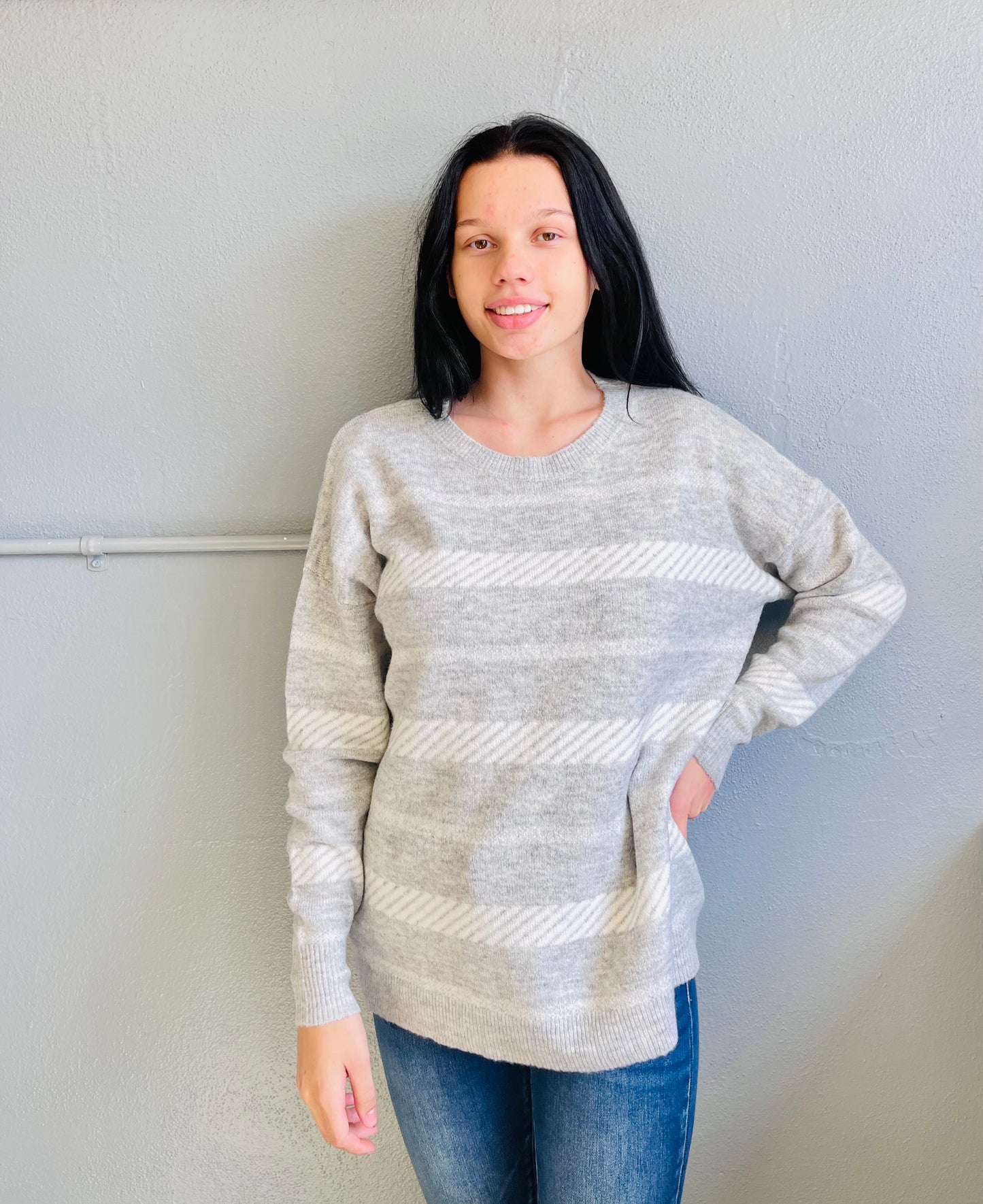 STACCATO- Crew Neck Striped Pullover Sweater