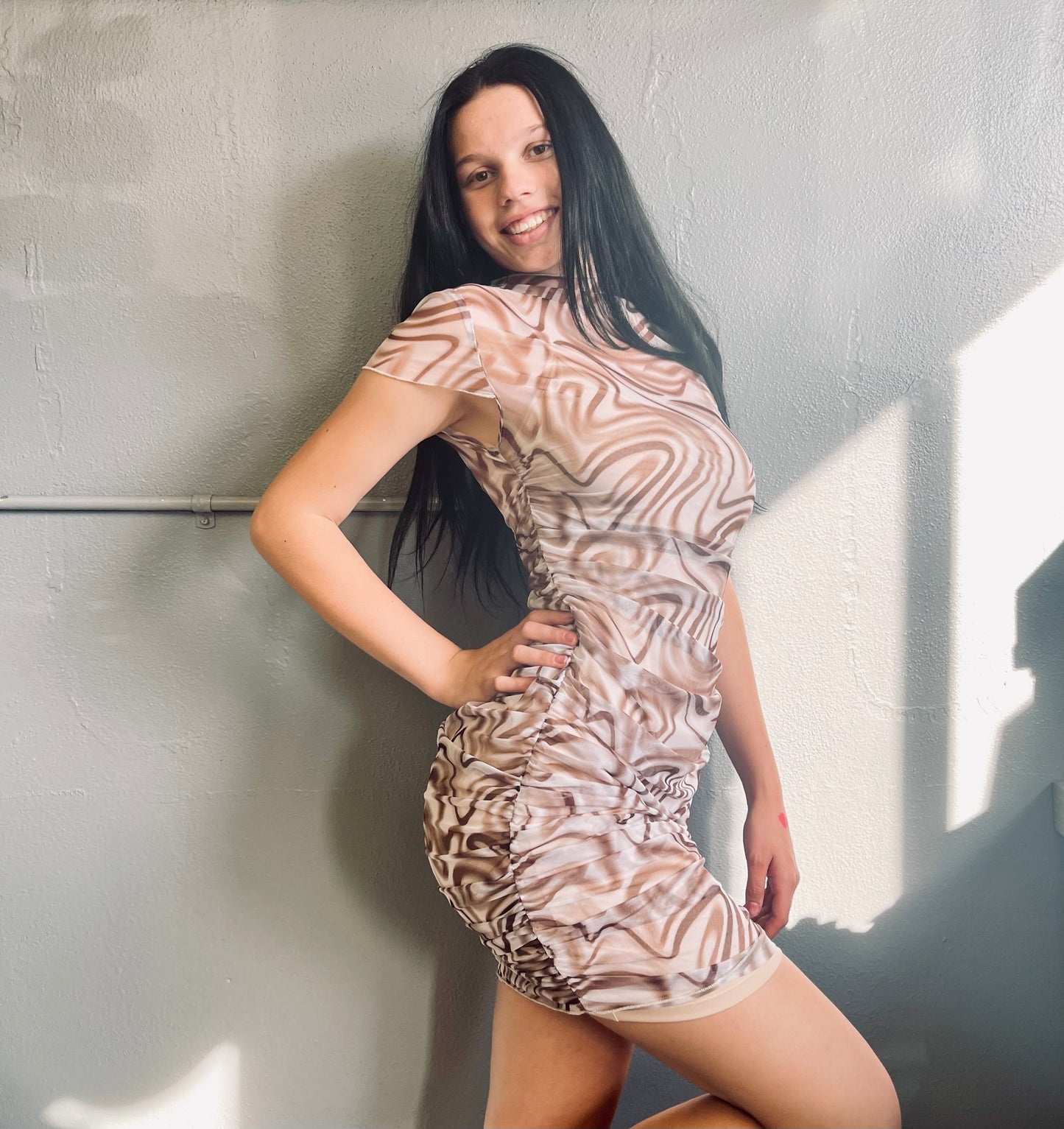 SALTY- Sexy Swirl Print Mesh Dress