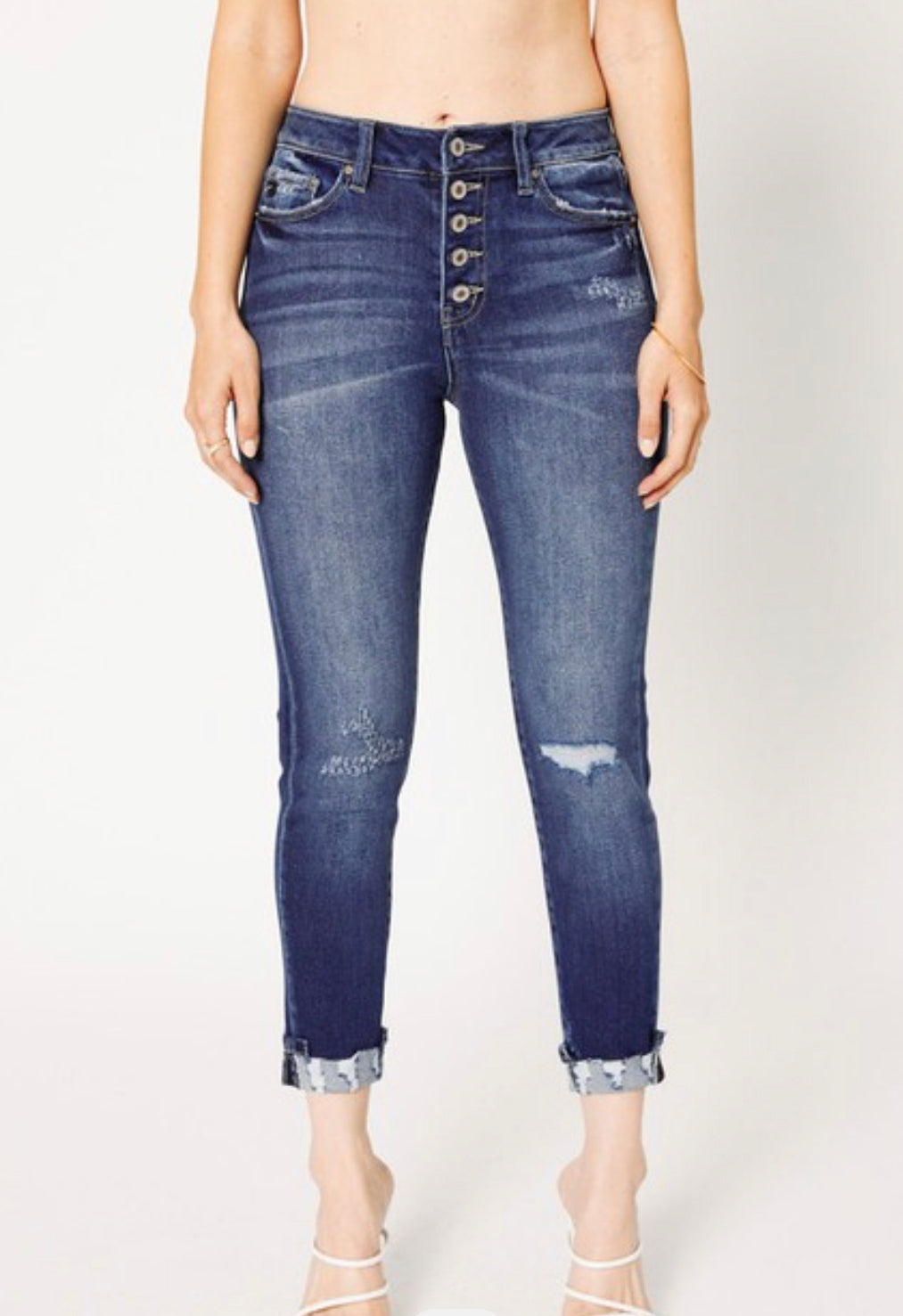 KANCAN- Plus Size High Rise, Button Down, Cuffed, Ankle Skinny Jeans