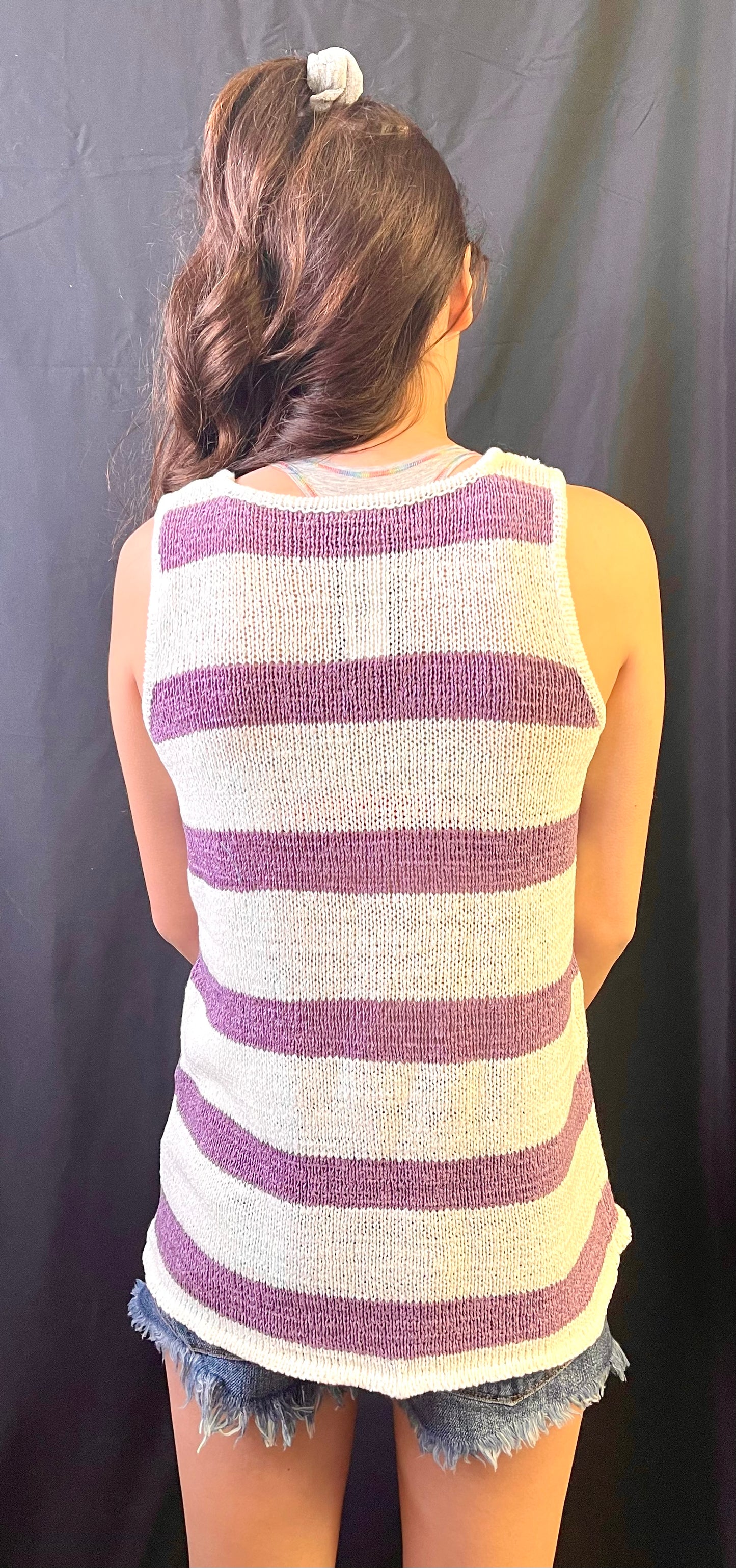 STACCATO- U Neck Stripe Sweater Tank Top