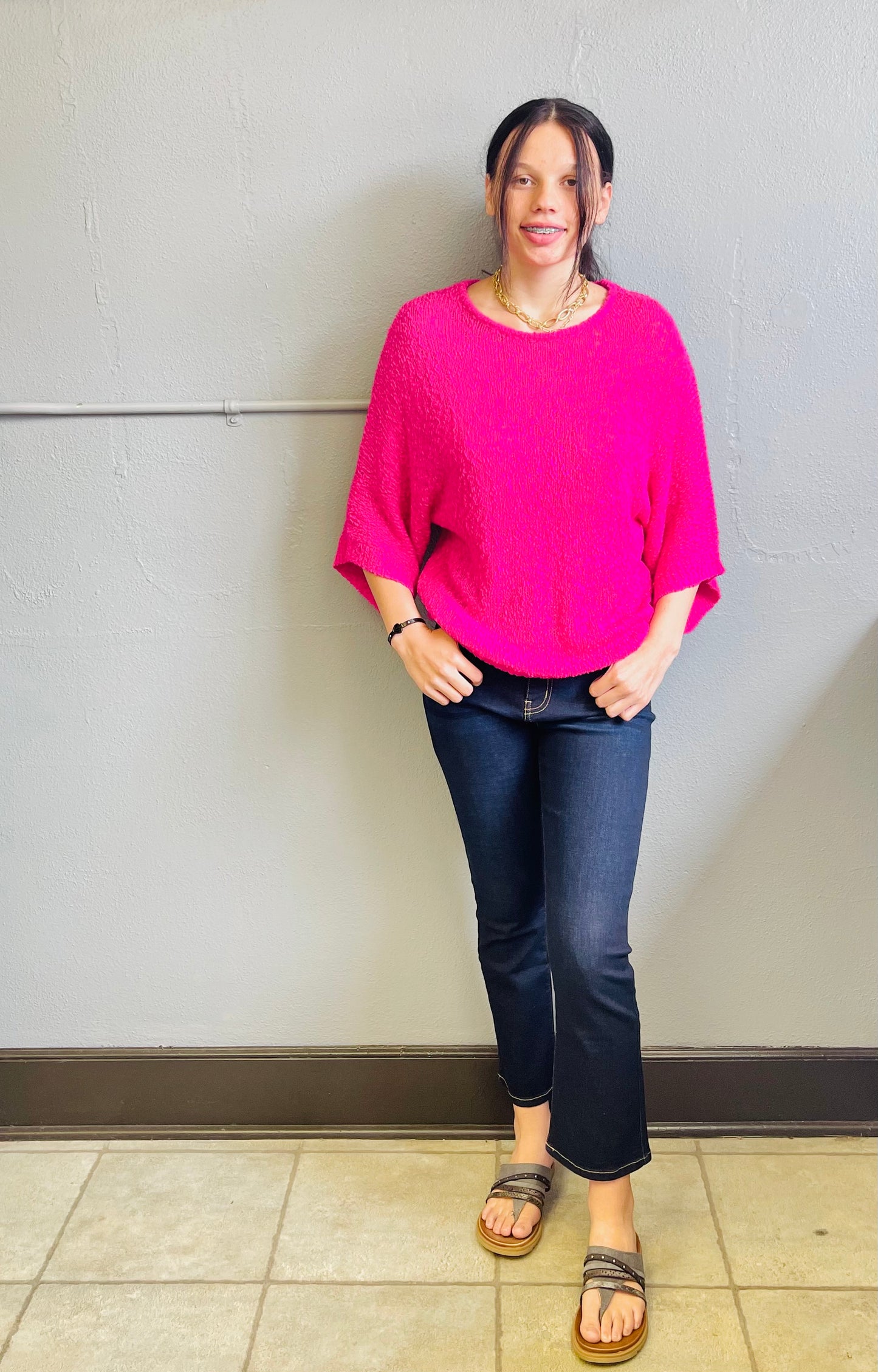 Staccato- Crew Neck, Half Kimono Sleeve, Pullover Sweater