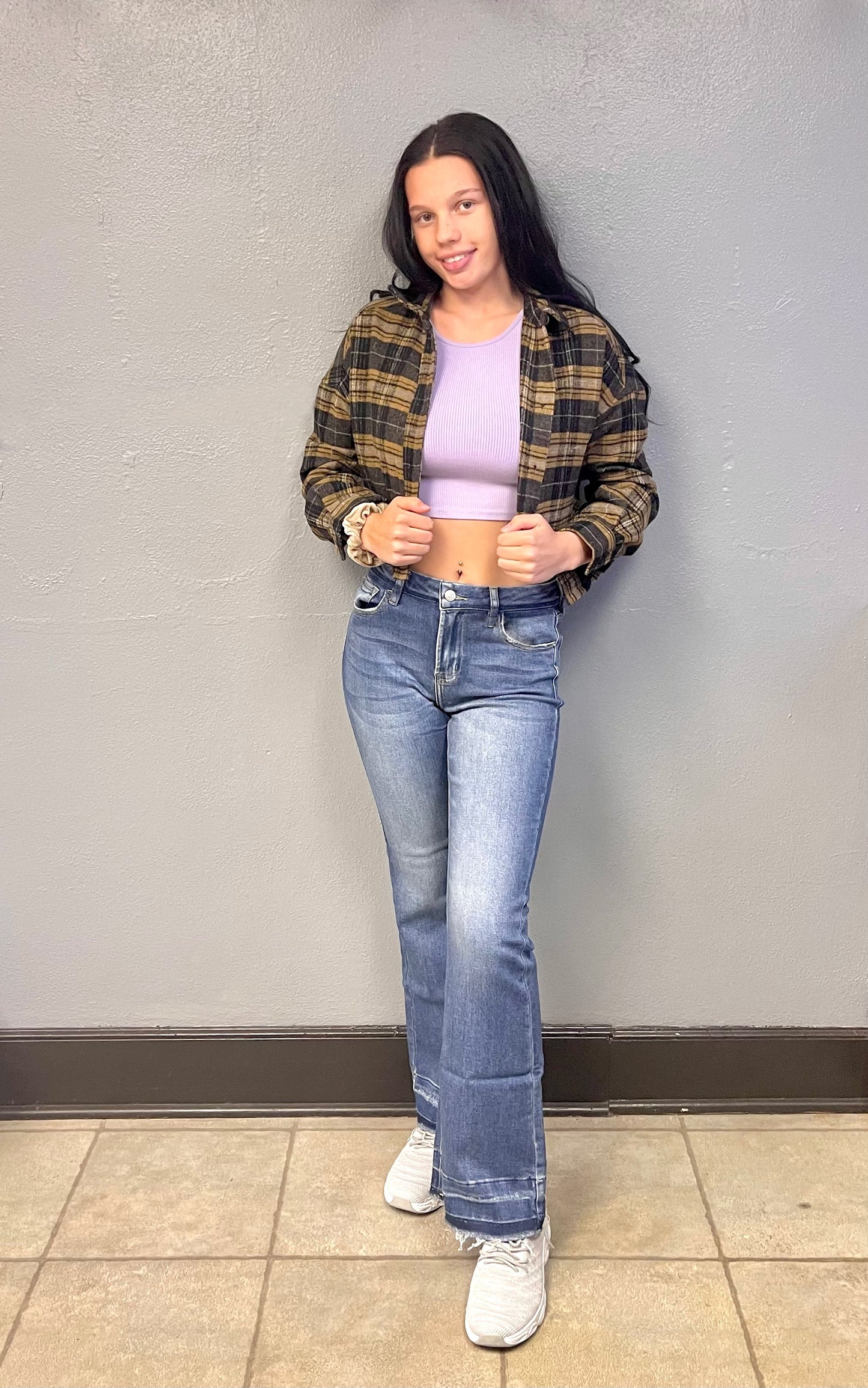 DOUBLE ZERO- Plaid Button-Up Crop Jacket
