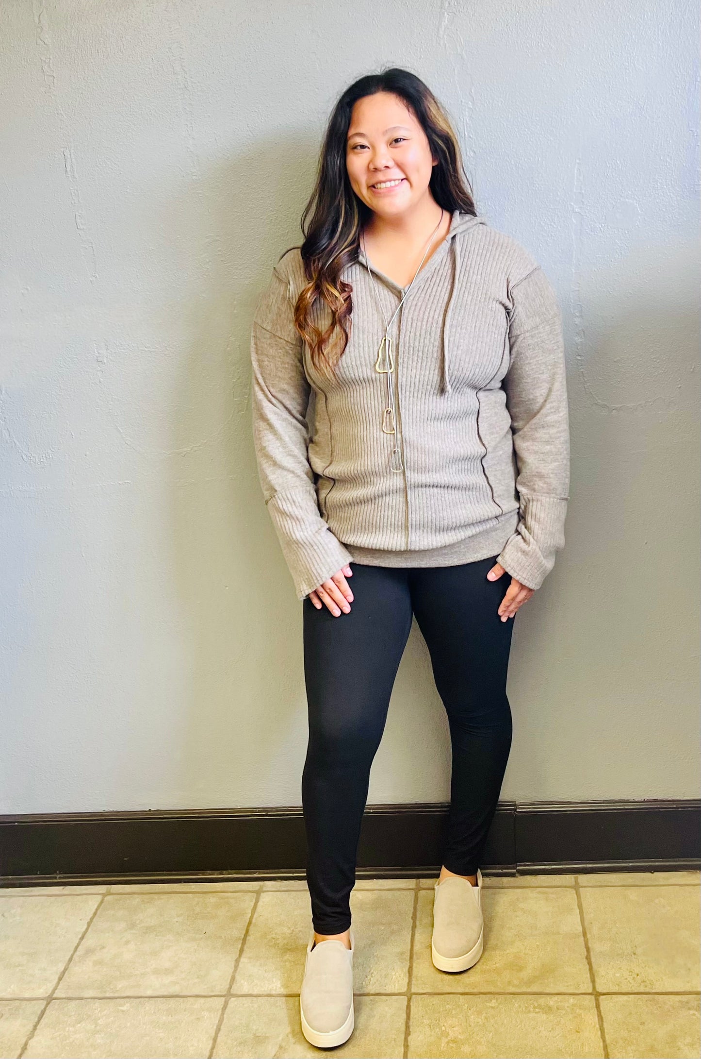 HEIMISH- PLUS Drawstring Ribbed Hoodie
