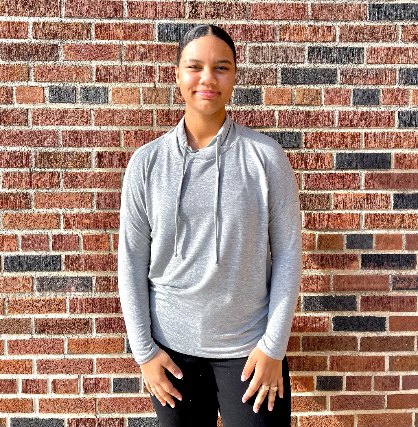 STACCATO- Solid Terry Cowl Neck Top
