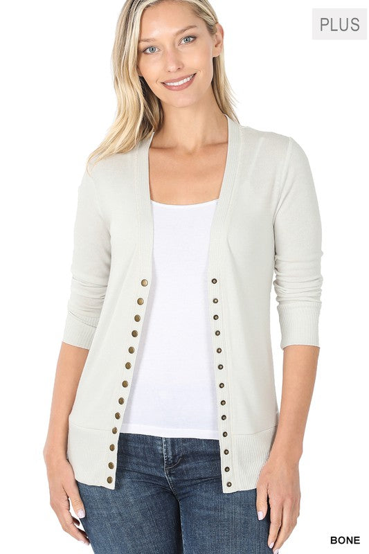 ZENANA- Plus Snap Button Sweater Cardigan
