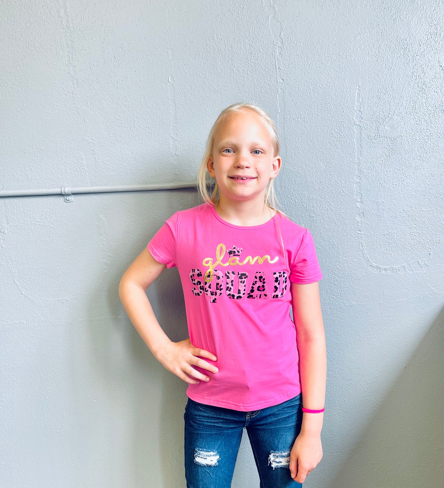 CUTIE PATOOTIE- "Glam Squad" Girl's Graphic Tee w/ Leopard Patch & Gold Foil