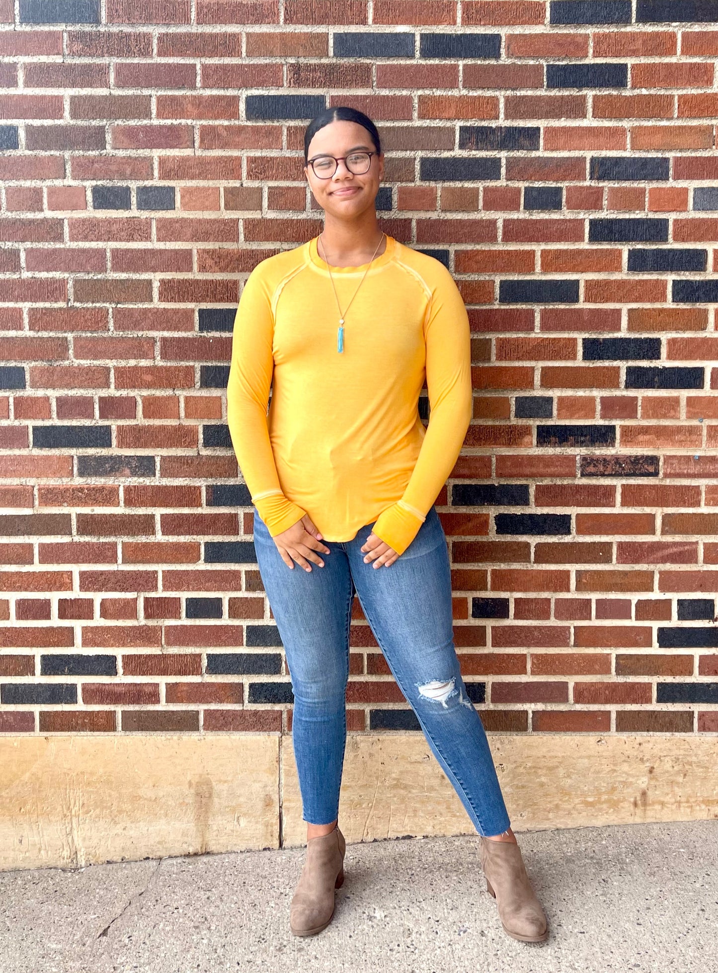 ZENANA- Washed LS Top w/ Thumbholes