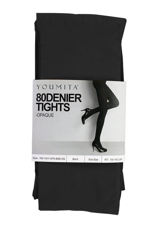 BU- PLUS Black Opaque Tights with Non-binding Waistband