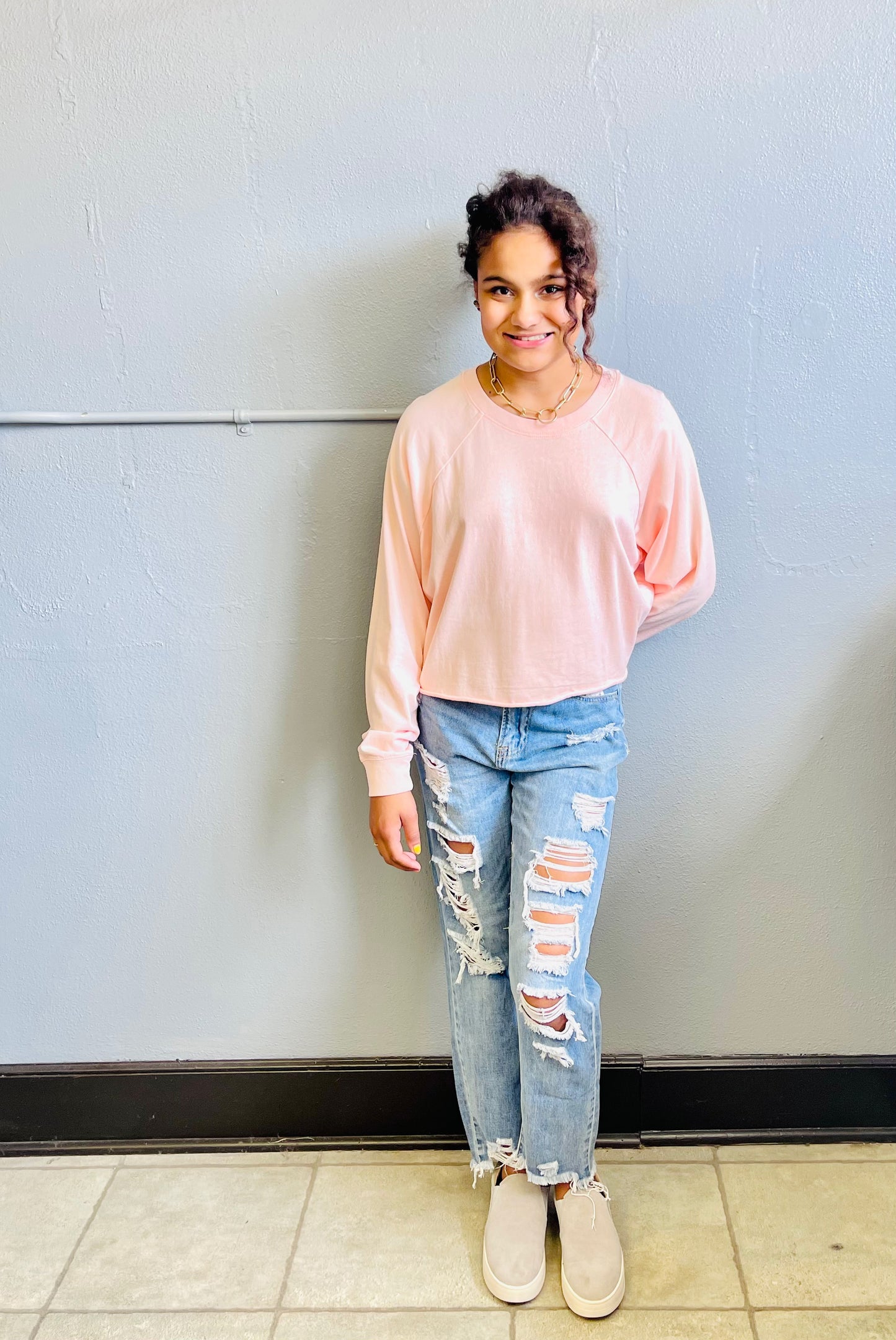 DOUBLE ZERO- Raglan LS Crop Sweatshirt