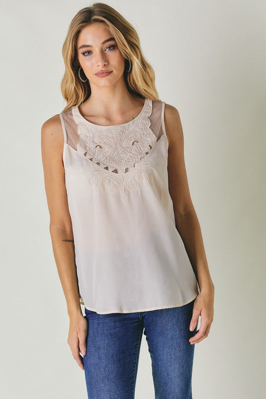 DAVI&DANI- Embroidered Button Down Back Top