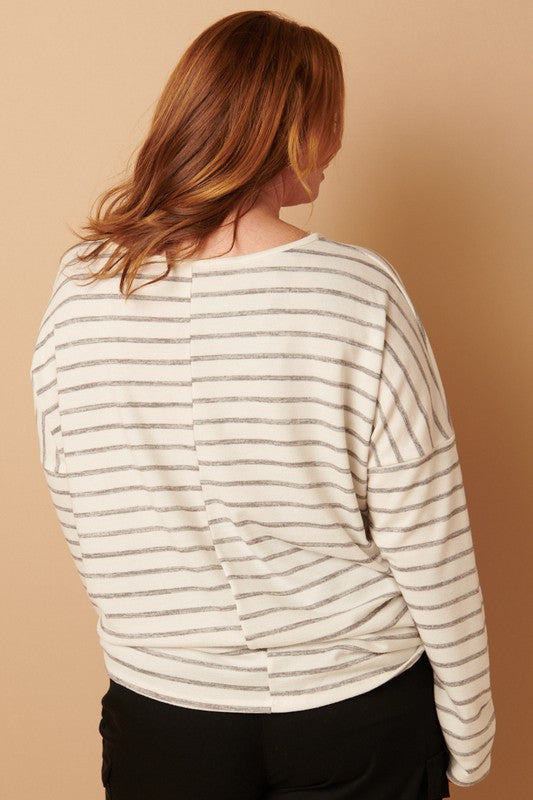 MITTOSHOP- Striped V Neck Long Sleeve Top
