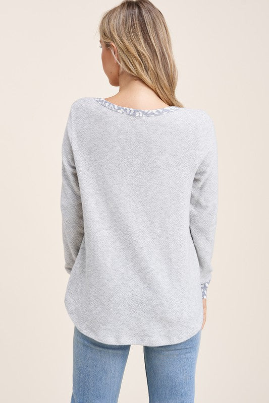 STACCATO- Split Neck LS Leopard Top