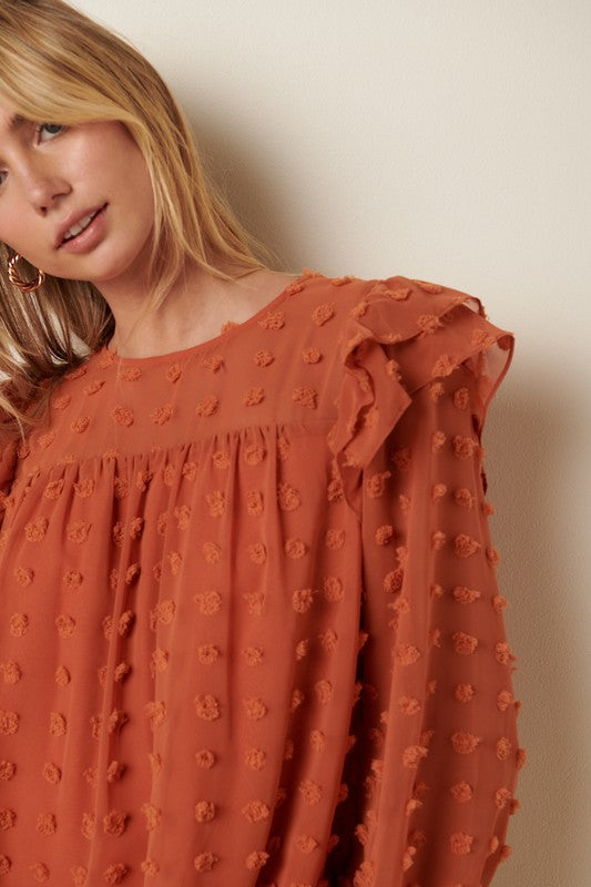 MITTOSHOP- Texture Dot Ruffle Detail Blouse