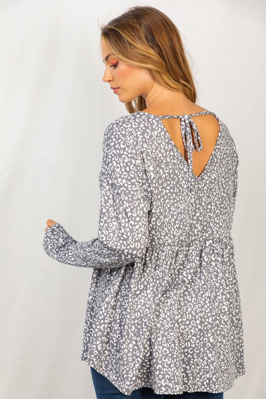 WHITE BIRCH- Long Sleeve Animal Print Slinky Knit Top