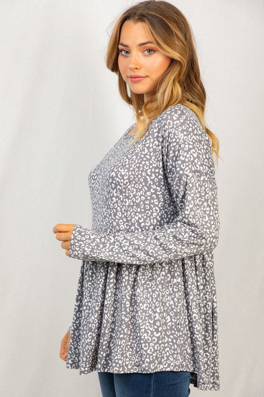 WHITE BIRCH- Long Sleeve Animal Print Slinky Knit Top