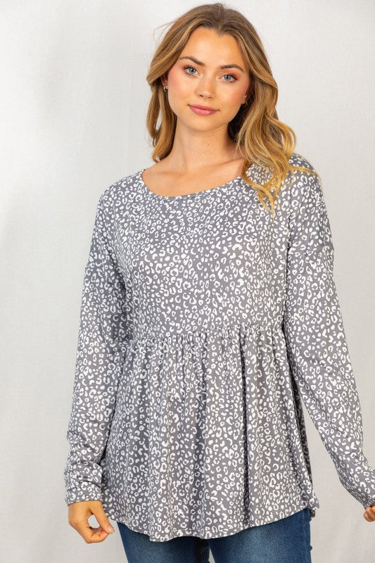 WHITE BIRCH- Long Sleeve Animal Print Slinky Knit Top