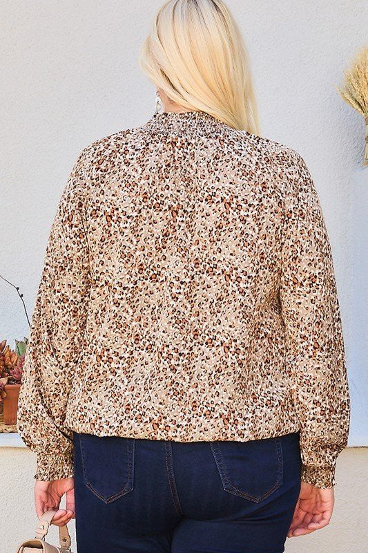 MAIN STRIP- Elastic Smoking Neck Smoking Sleeve Leopard Top
