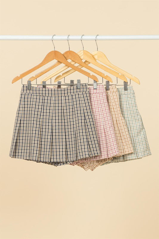 HYFVE- Tease Me Plaid Pleated Skater Mini Skort