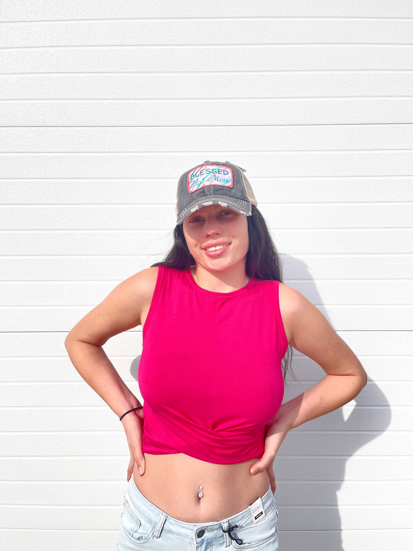 ZENANA- Twist Front Crop Top