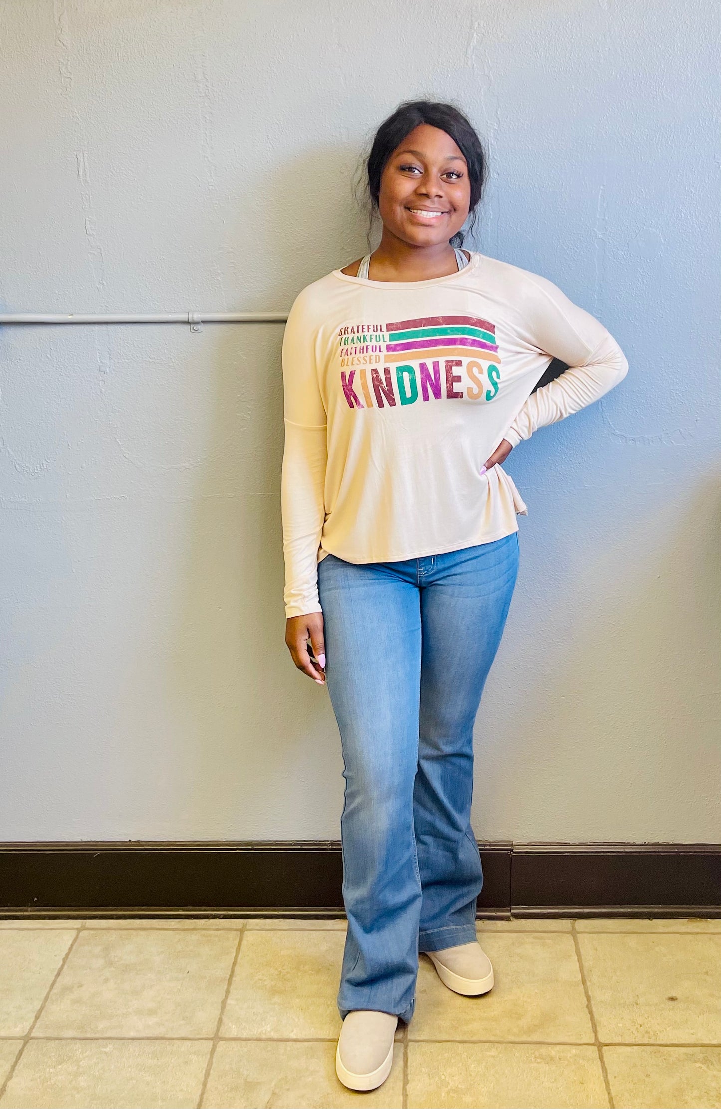 HEM & THREAD- "Kindness" Print Oversized Knit Top