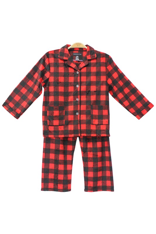 BU- Kids Plaid Print 2 Piece Button Up PJ