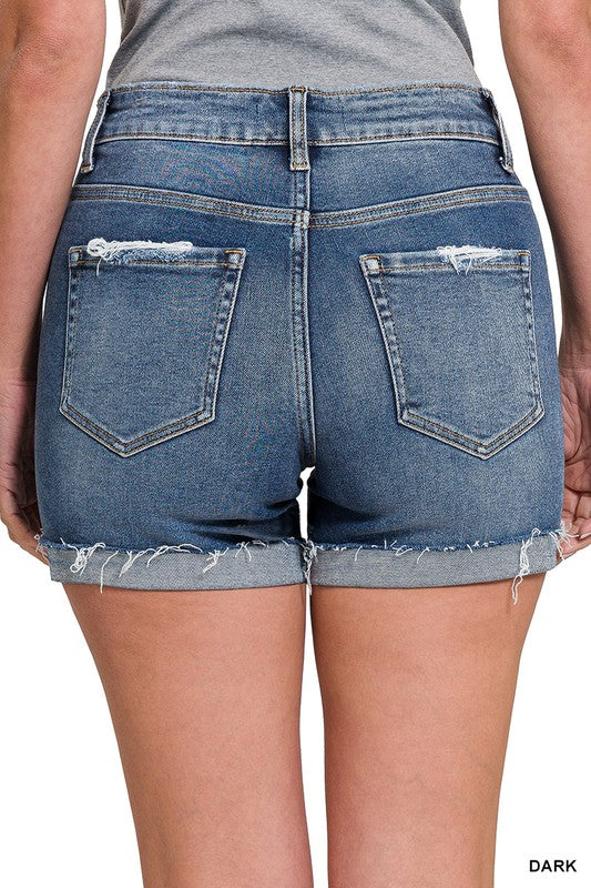 ZENANA- Distressed Cuffed Denim Shorts