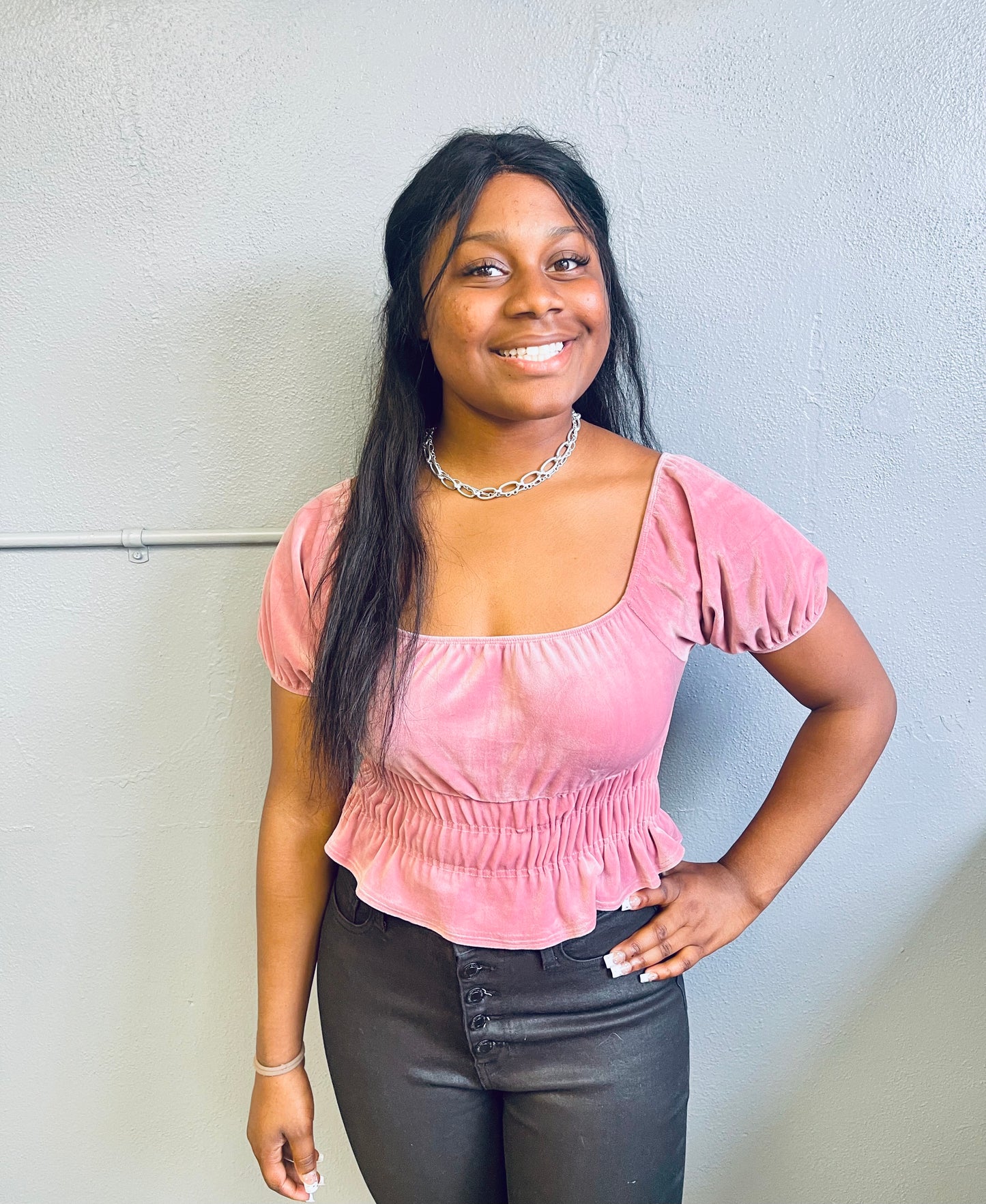 HYFVE- Mauve Velvet Off Shoulder Top