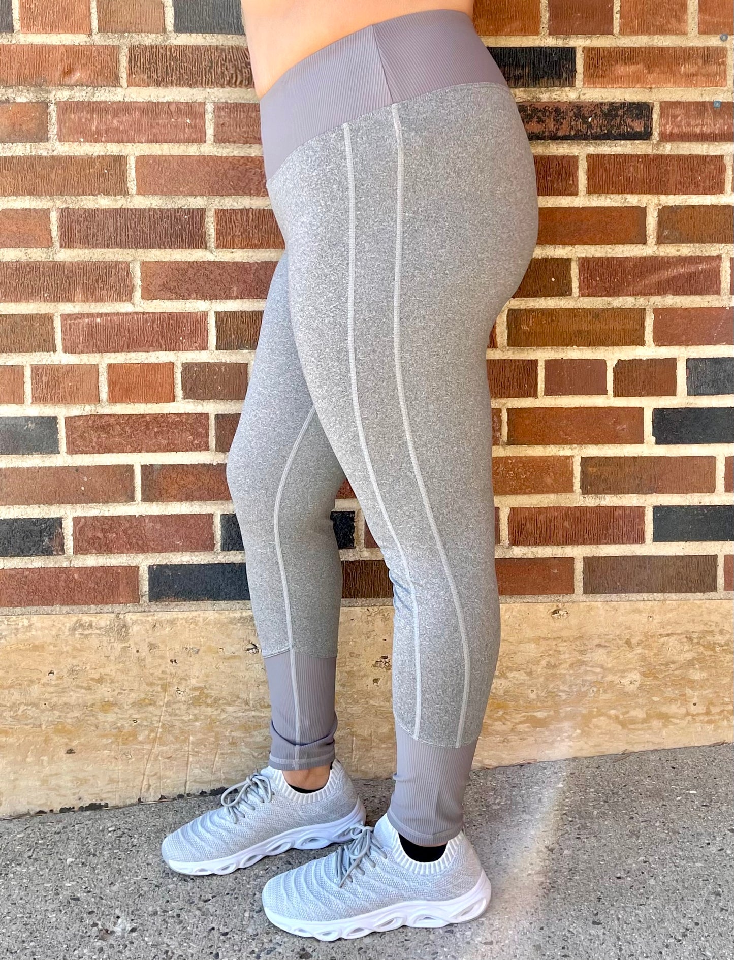 WHITE BIRCH- High Waisted Solid Knit Contrast Inset Leggings