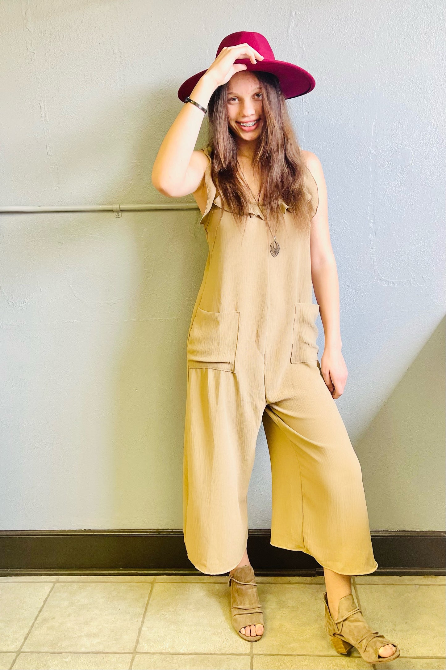 CES FEMME- Ruffled Jumpsuit w/ Pockets