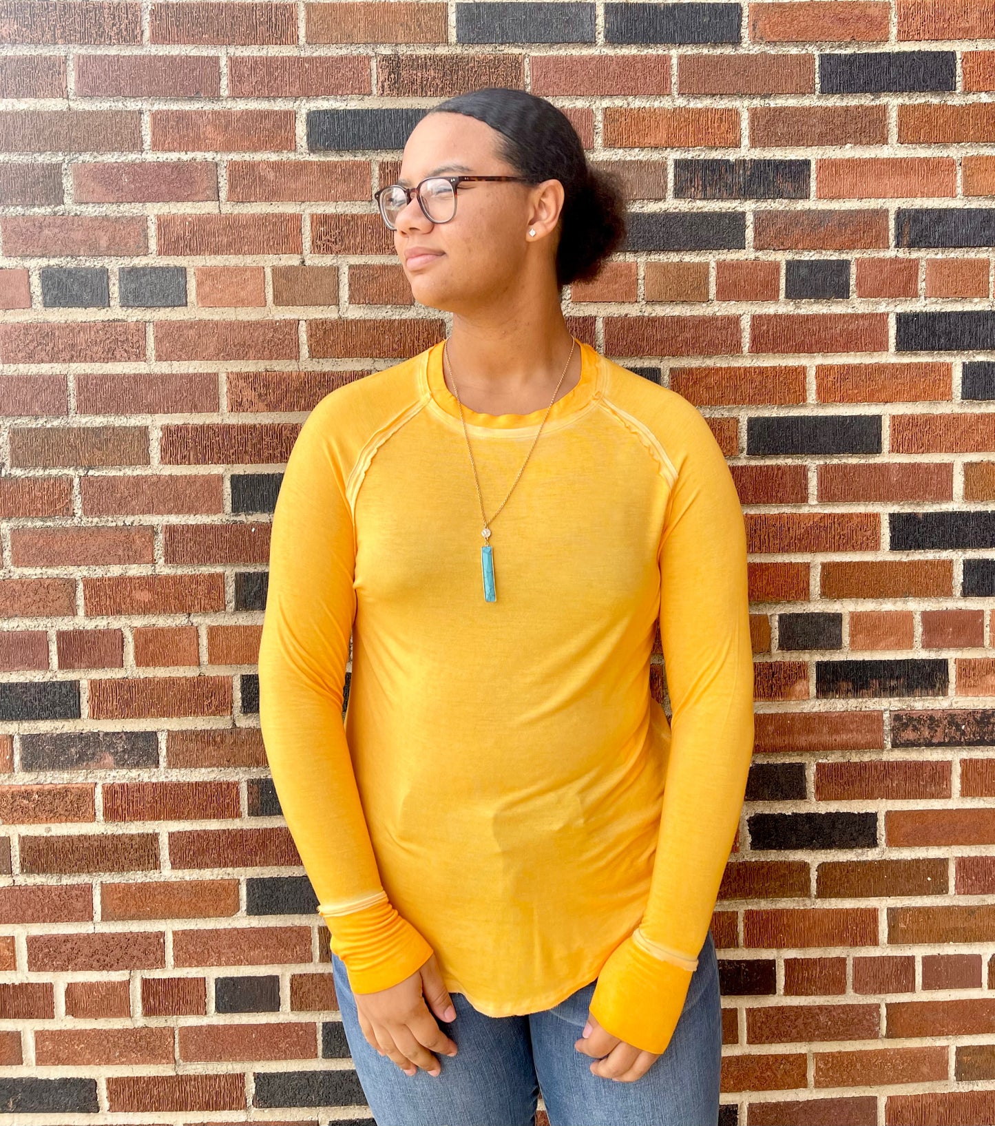 ZENANA- Washed LS Top w/ Thumbholes