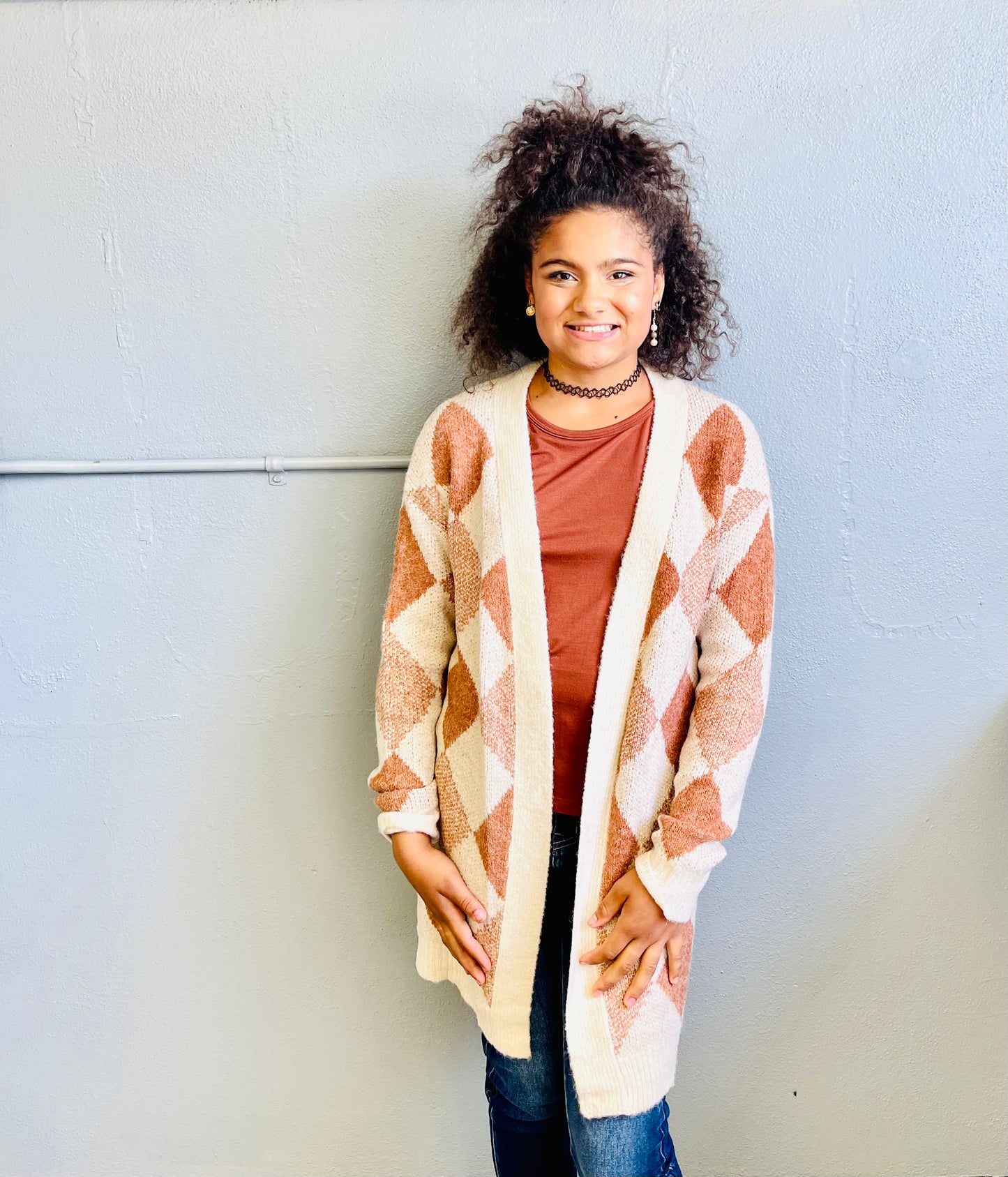 Q.Z.Z. TRADING- Diamond Pattern Cardigan