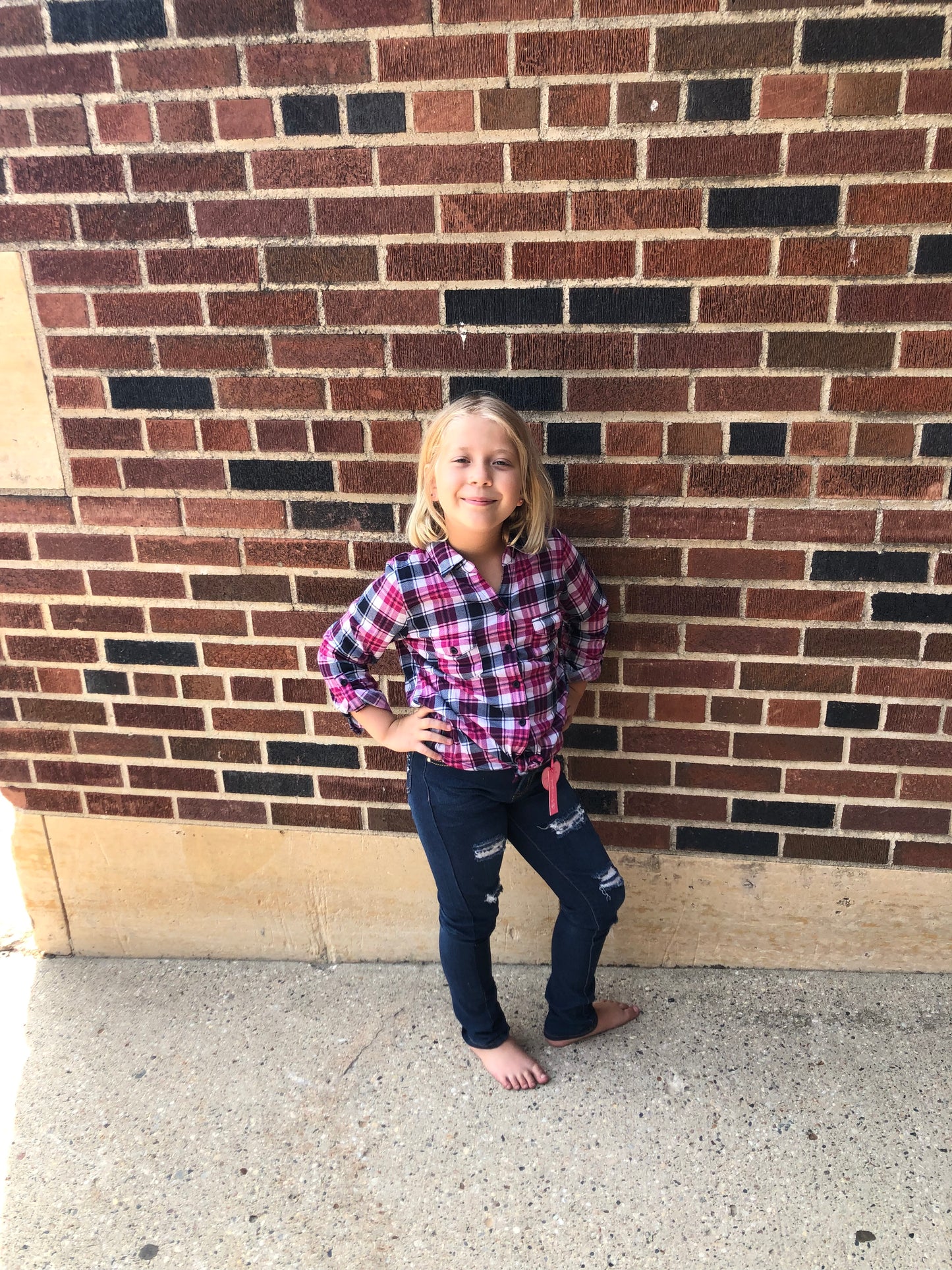PINKLATTE- Pink/Navy Plaid Shirt w/ Double Pockets