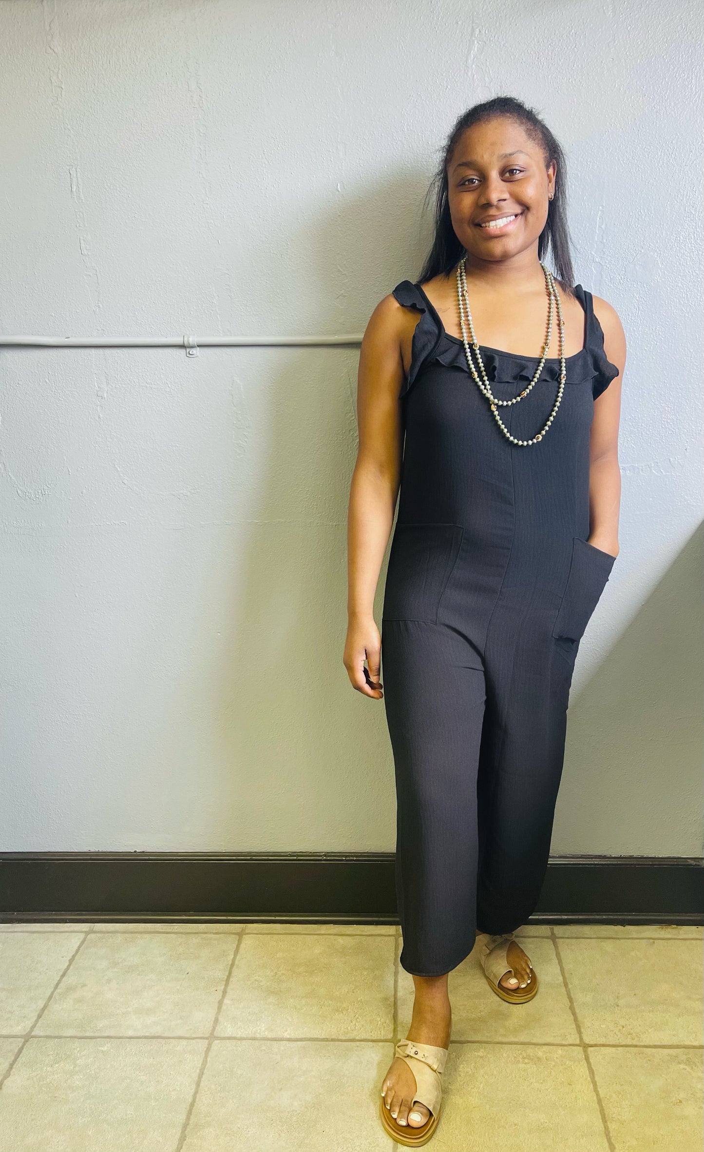 CES FEMME- Ruffled Jumpsuit w/ Pockets
