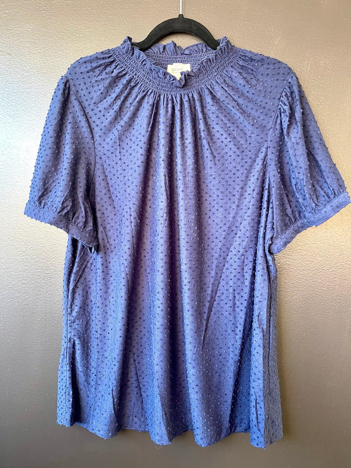 PERCH- Plus Navy Clip Dot Blouse