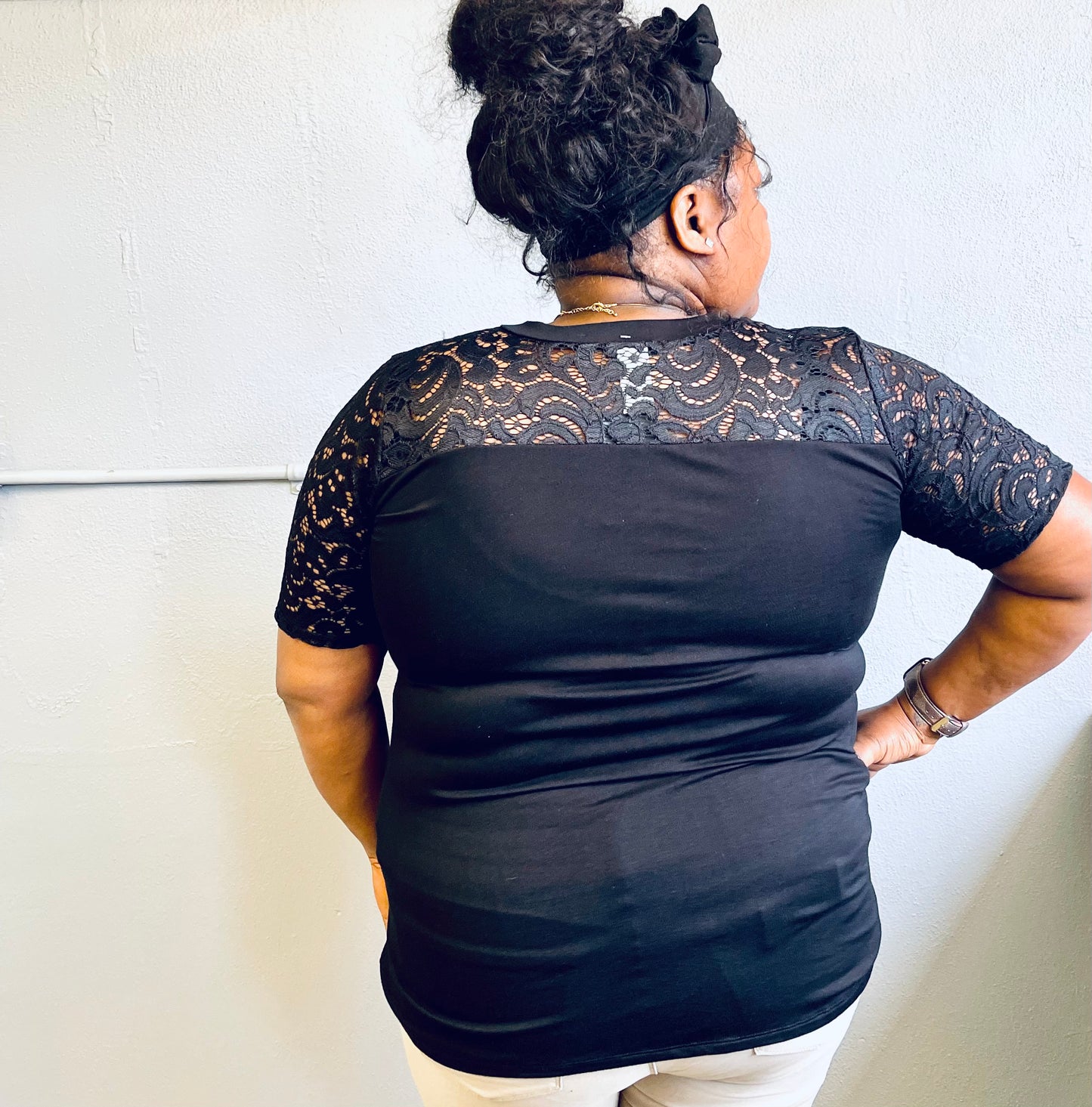 HEIMISH- V Neck Solid & Lace Top
