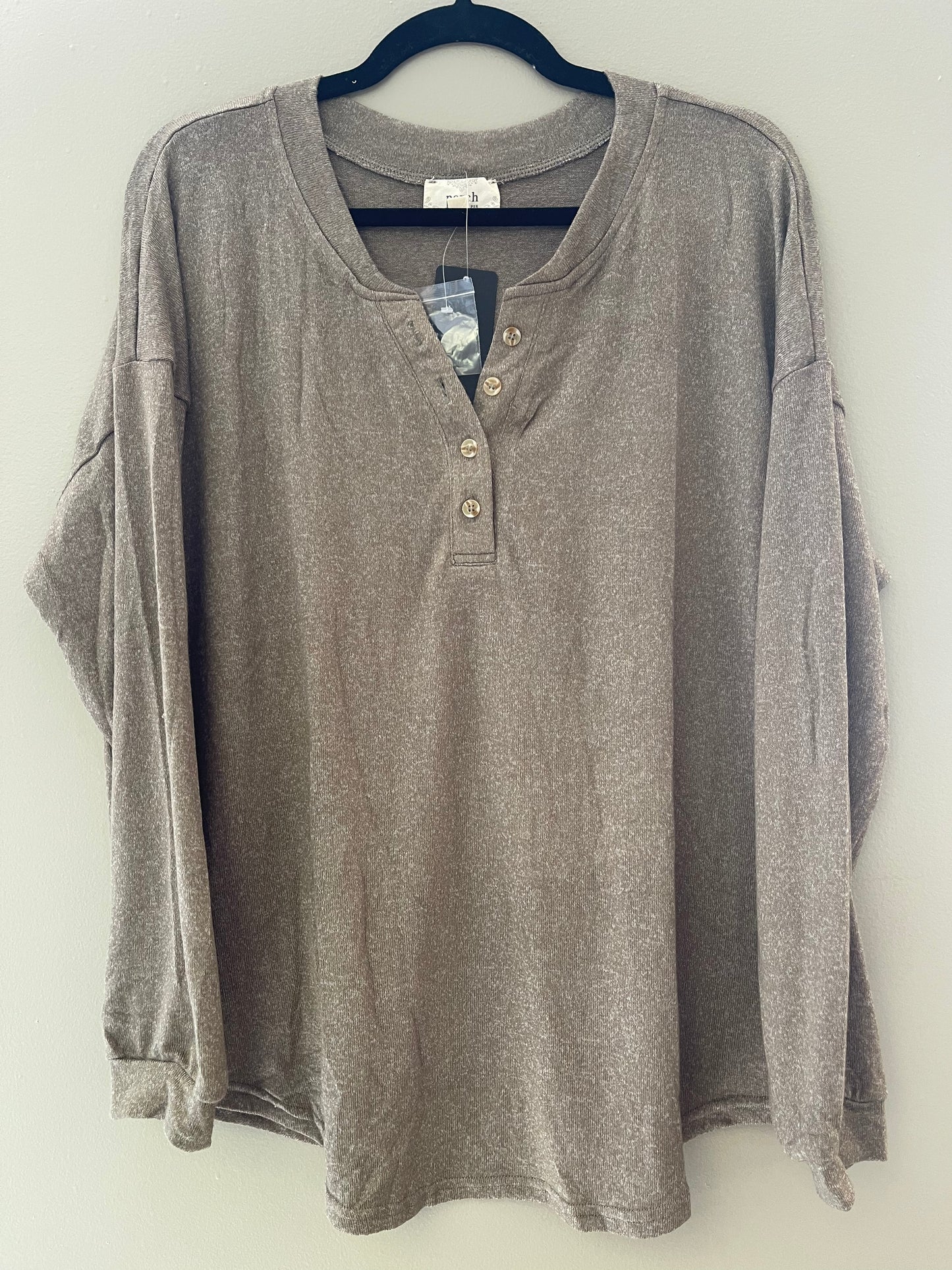 PERCH/MINE- Long Sleeve Button Detail Knit Top (LT OLIVE)