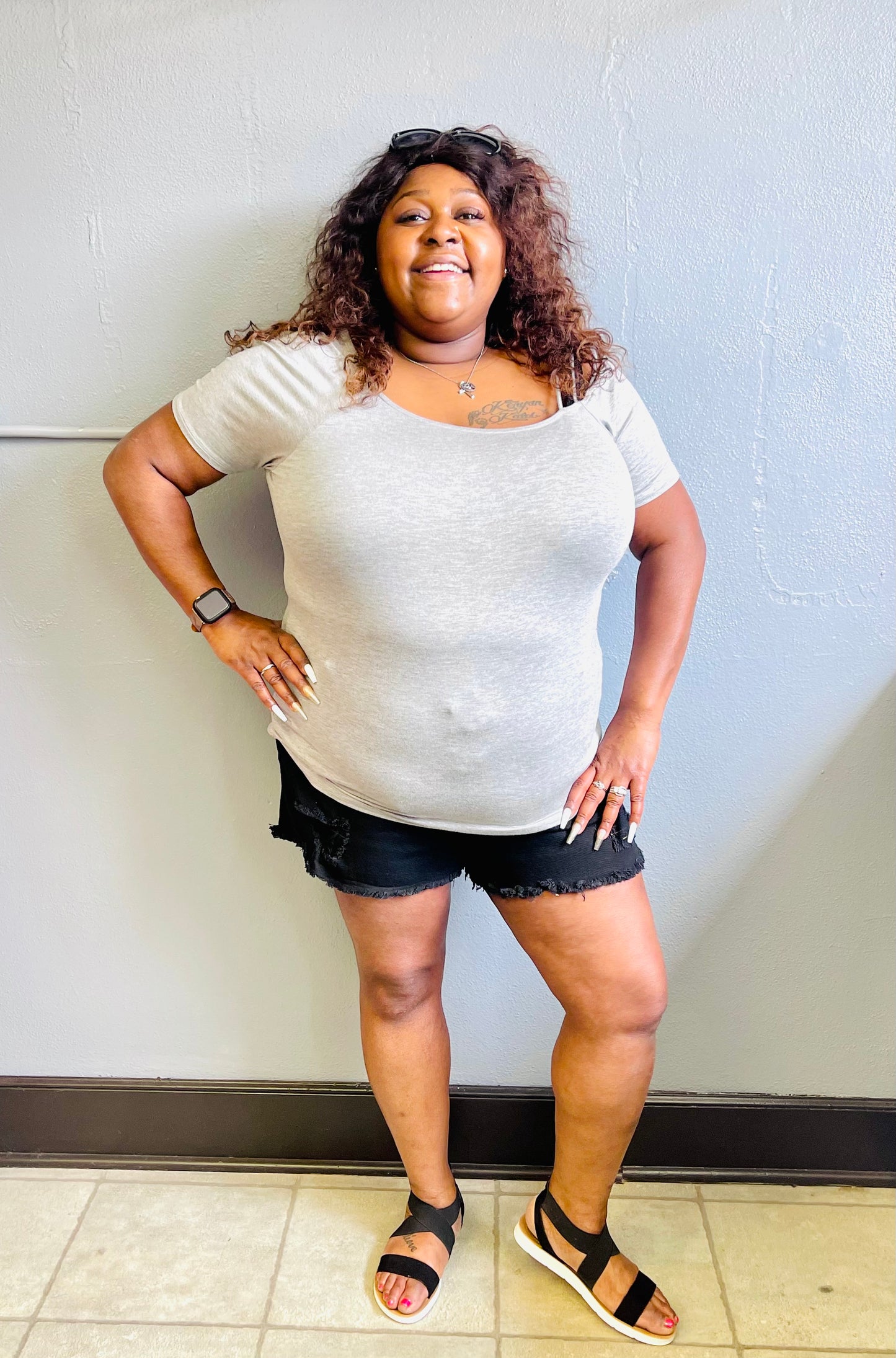 HEIMISH- PLUS Cold Shoulder Top w/ Strap Detail