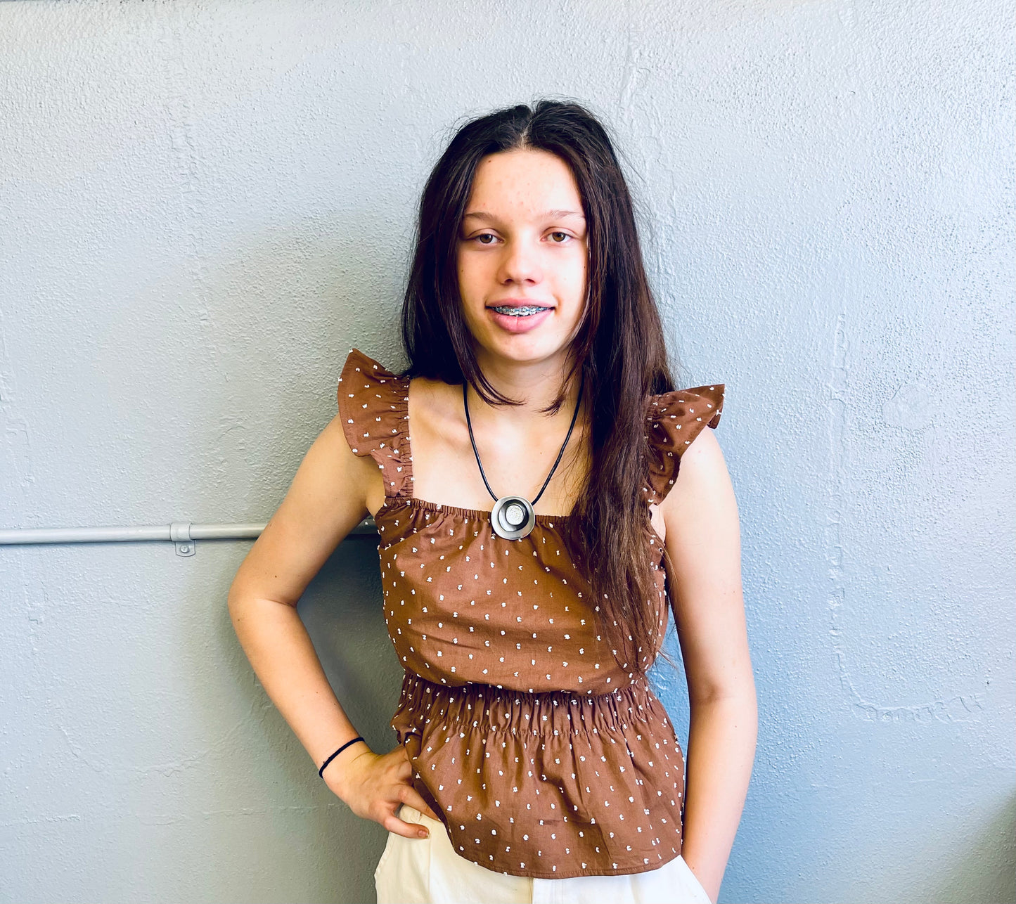 MINE- Ruffle Strap Peplum Tank w/ Design