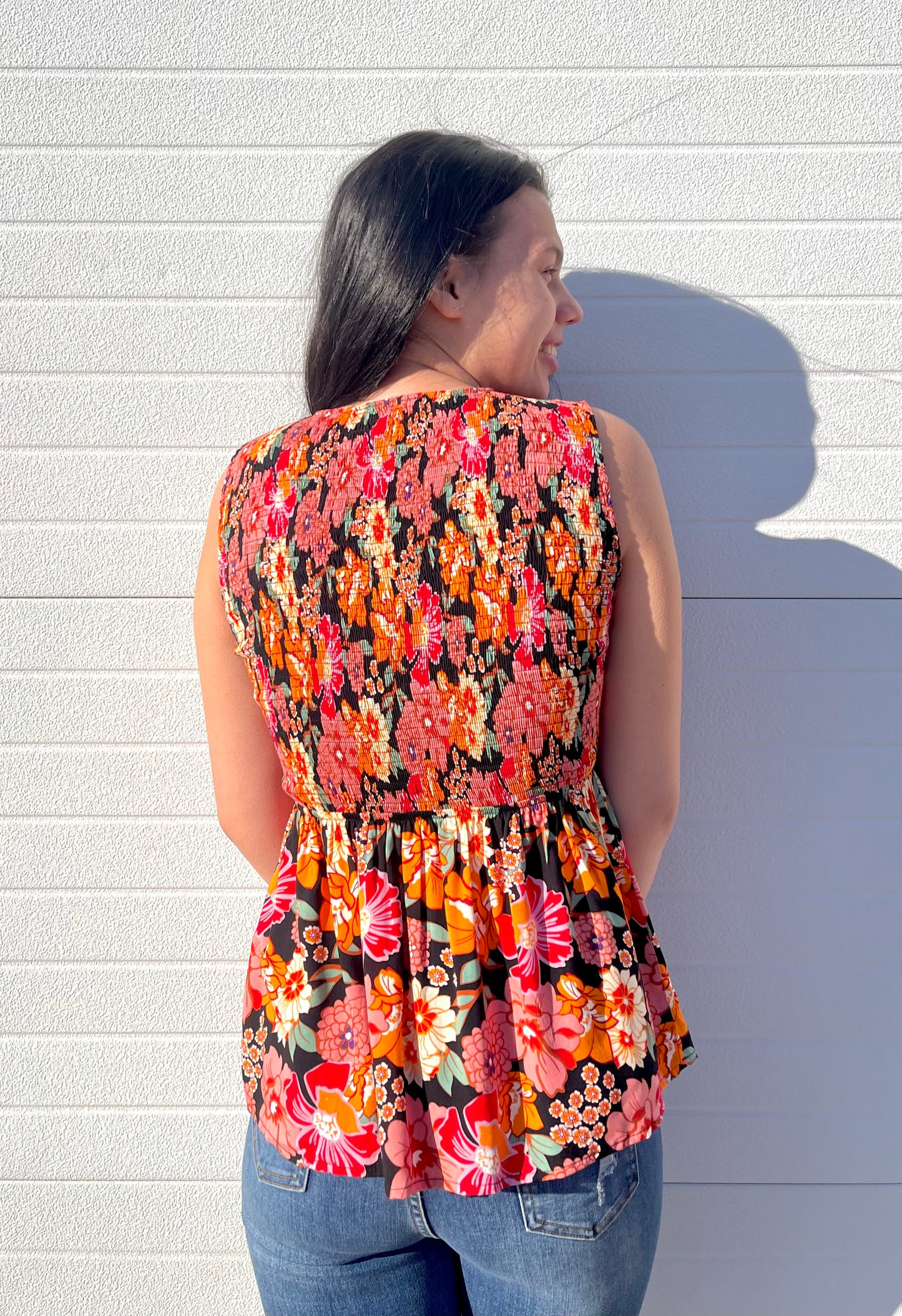 STACCATO- Smocked Bodice Peplem Top