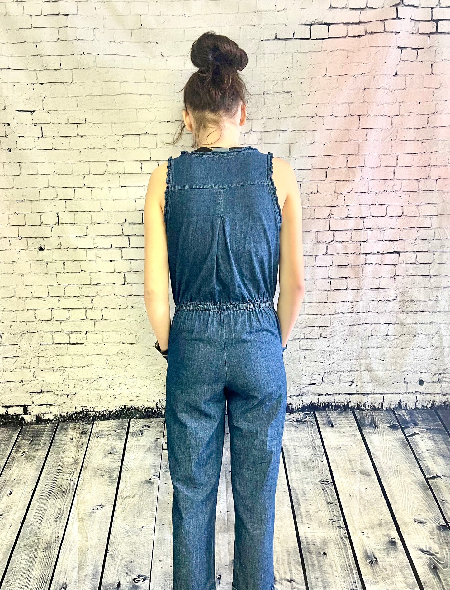 WHITE BIRCH- Sleeveless Solid Woven Cotton Jumpsuit