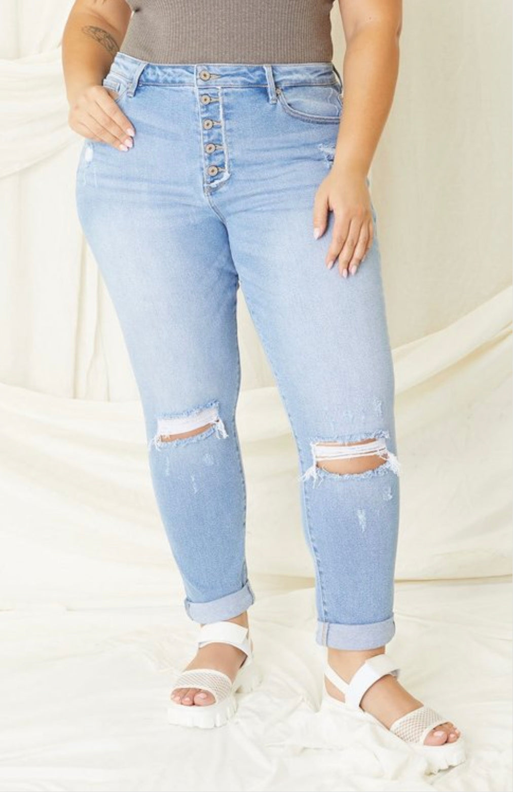 KANCAN- Plus Size High Rise Cuffed Mom Jean