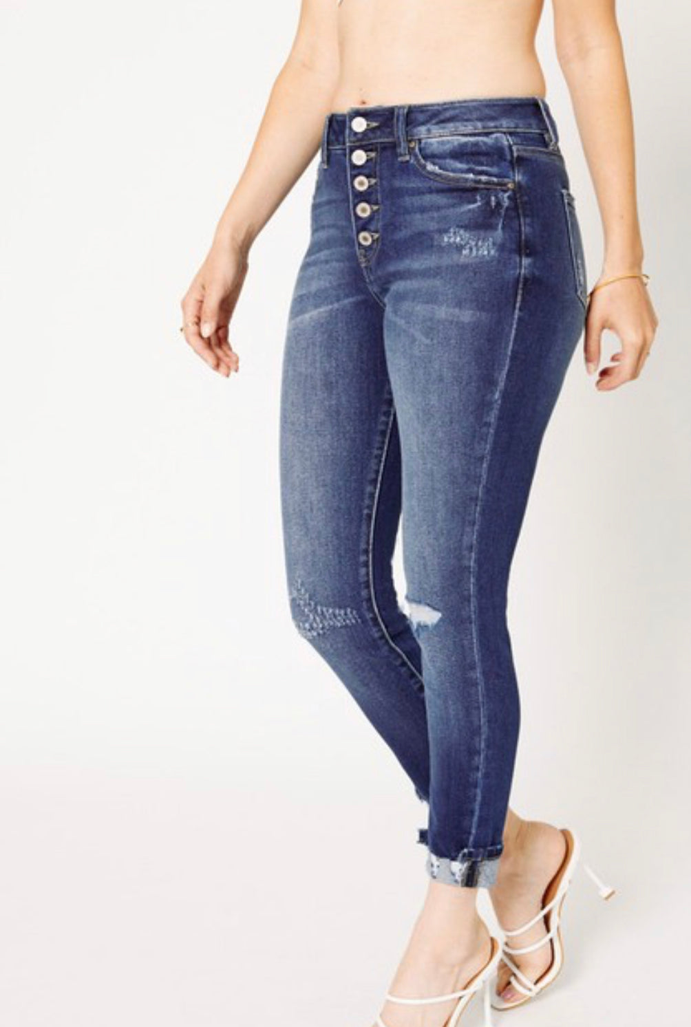KANCAN- Plus Size High Rise, Button Down, Cuffed, Ankle Skinny Jeans
